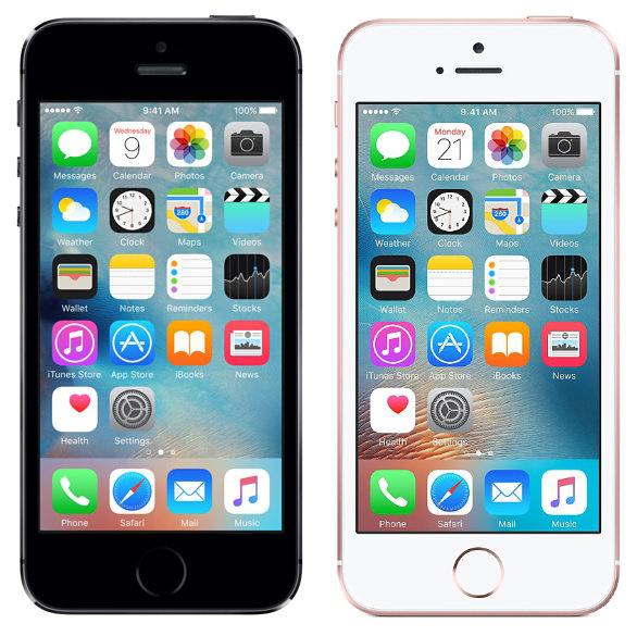 iPhone 5S till vänster, iPhone SE till höger.