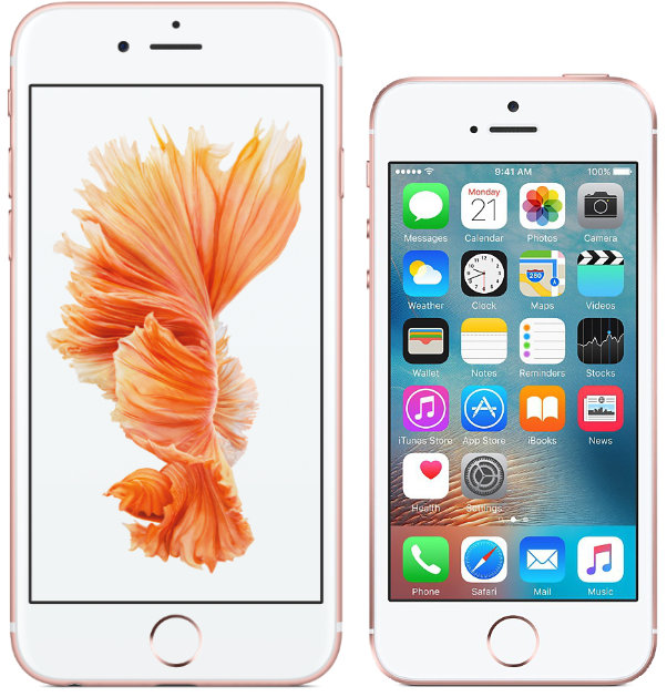 iPhone 6S till vänster och iPhone SE till höger.
